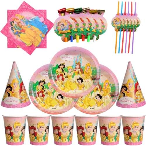 Disney Six Princess Snow White Theme Kids Birthday Wedding Party Decor Supplies Party Disposable Tableware Set Paper Cups Plate