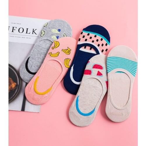 Colorful fruit Invisible Short Woman Sweat summer comfortable cotton girl womens boat socks ankle low female 1pair=2pcs ws171