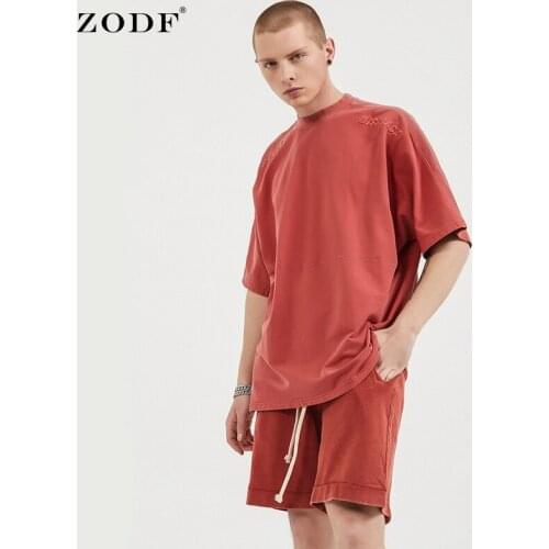 ZODF Chic New 2021 3D Embossed Cotton T Shirts For Men Imprint Washed High Street Loose O-Neck T-Shirt Brand Tops HY0023