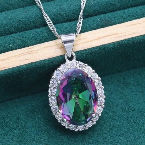 Bride 925 Silver Pendant Necklace For Women Christmas Gift Wedding Jewelry Luxurious Yellow Purple Green Semi-precious Stones