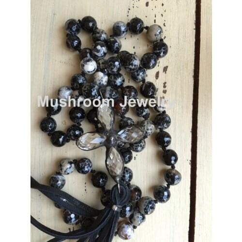 Boho Necklace Hand Knotted Agate Stone Beads Necklace Cross Pendant For Jewelry Making
