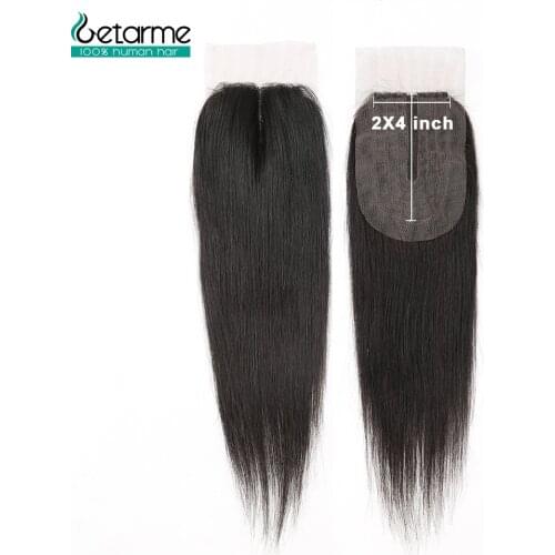 Human Hair Closure Brazilian Straight Closure 2x4 Lace Closure Non-Remy Human Hair Middle Part Closure With Baby Hair For Woman