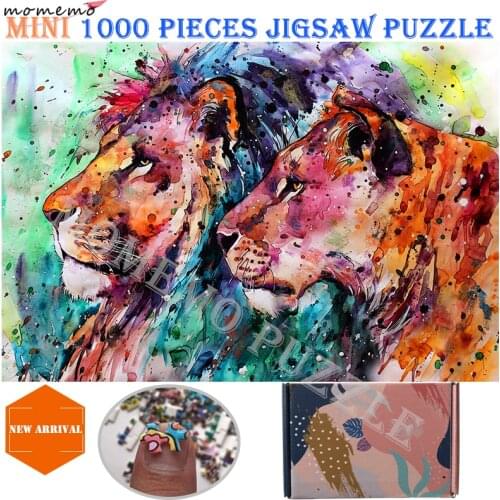 MOMEMO Color Lion Wooden 1000 Pieces Puzzle Watercolor Painting Jigsaw Puzzle for Adults Assembling Puzzles Toys Mini Puzzles