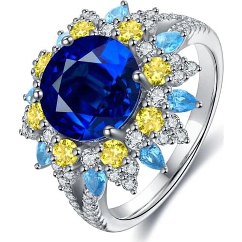 Pirmiana 2021 Gemstones Jewelry 925 Sterling Silver 4.15ct Lab Grown Blue Sapphire Rings Engagement Wedding Design
