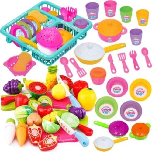 Toy Dish Rack & Plate Cookware Set + 22 Piece Cuttable Toy Fruit & Vegetable Set-Toy Fruits-toy Plates-Toy Cookware