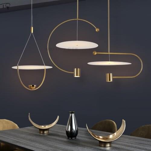 Nordic Post Modern Minimalist Line Pendant Lights Gold Lustre Designer Art Decor Individual Light Fixtures Restaurant Hall Cafe