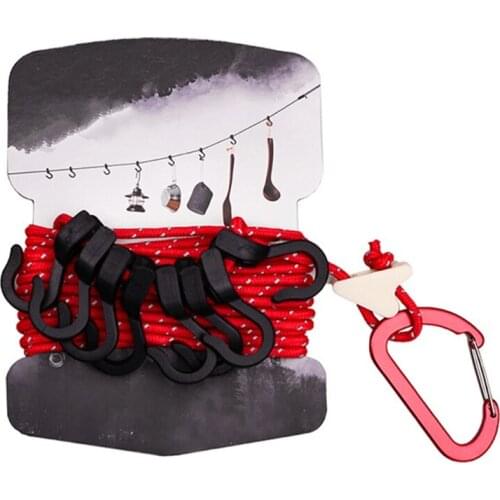 Outdoor Camping Lanyard with Hooks Campsite Clothesline Tent Accessories for Travel Camping Picnic Home Use Black Red