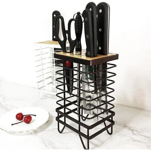 Hollow Out 304 Stainless Steel Kitchen Knife Block 8 holes With Scissors Storage Rack Metal Chef Knife Holder Stand White Tools