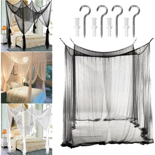 190*210*240cm King Queen Home Practical Mosquito Nets Black /White /Beige Four Corner Post Bed Canopy Camping Mosquito Net