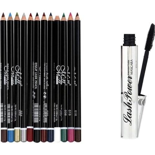 Pro 3D Long Curling Mascara+12Pcs Long Lasting Eyeliner Eyebrow Lip Pencil