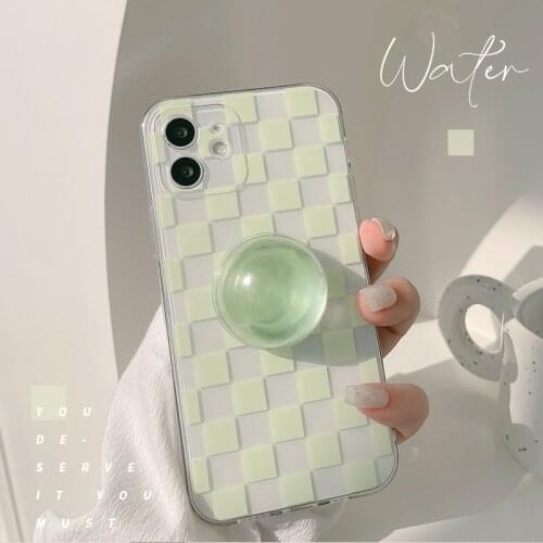 Retro Crystal ball plaid Bracket Shockproof Phone Case For iPhone 12 11 Pro Xs Max X Xr 7 8 Plus Lens Protection Case Cute Cover