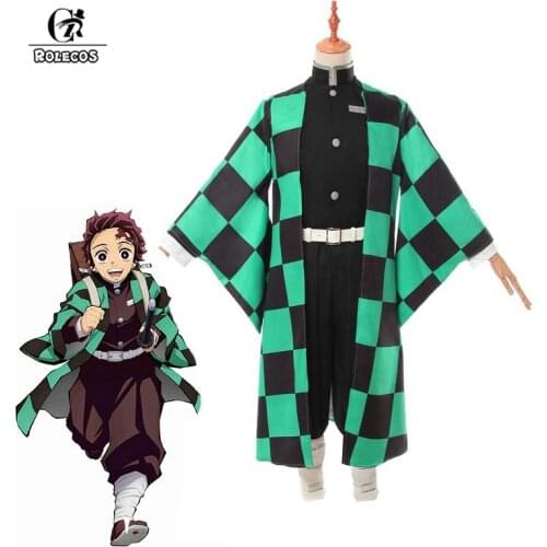 ROLECOS Kimetsu no Yaiba Demon Slayer Cosplay Tanjirou Kamado Cosplay Costume Men Kimono Costume Halloween Anime Costume