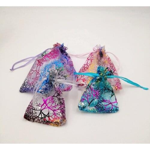 RUIDAY 20x30cm Organza Drawstring Gift Bag 100pcs Colorful Coral Jewelry Packaging Display Jewelry Pouches Gift Bags For Wedding