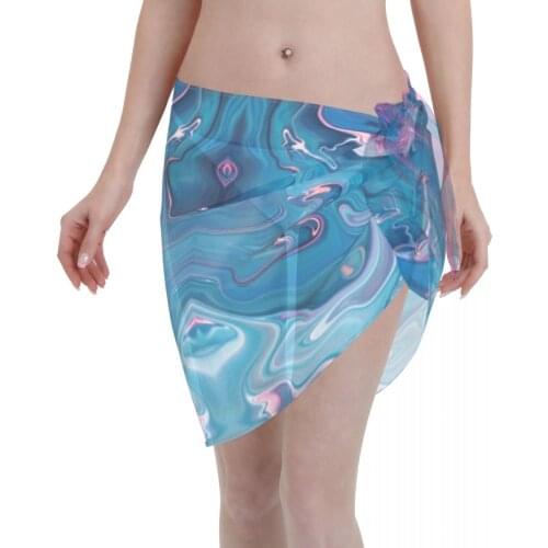 Sexy Women Beach Swimwear Pareo Scarf Cover Up Wrap Kaftan Sarong Beach Wear Blue Pink Marble Bikinis Cover-Ups Skirts