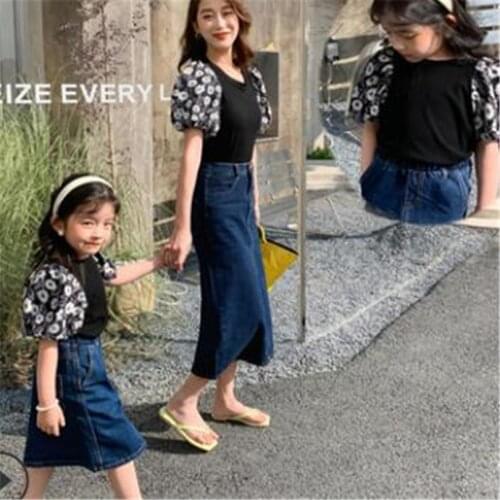 Family Matching Clothes Summer Mother Daughter Matching T-Shirts Clothes Puff Sleeve Mom Daughter T-shirt Mommy And Me Clothes