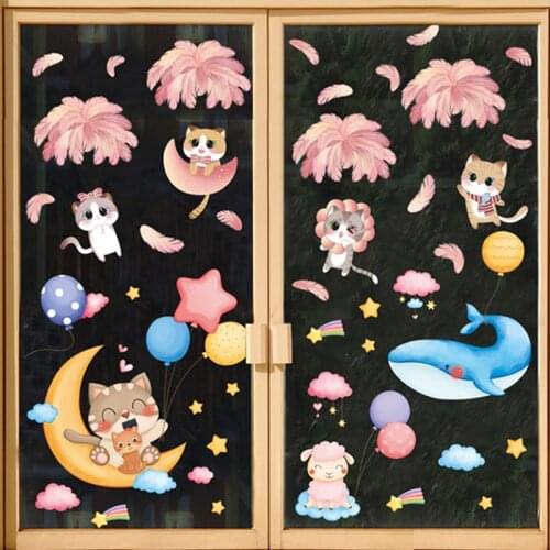 [SHIJUEHEZI] Cats Feathers Wall Stickers DIY Whale Balloons Wall Decals for Kids Room Baby Bedroom Nursery Home Decoration