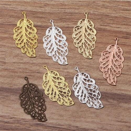50pcs 17x34mm Leaf Pendant Charms Vintage Metal Leaf Jewelry Findings for DIY earring Necklace accessories