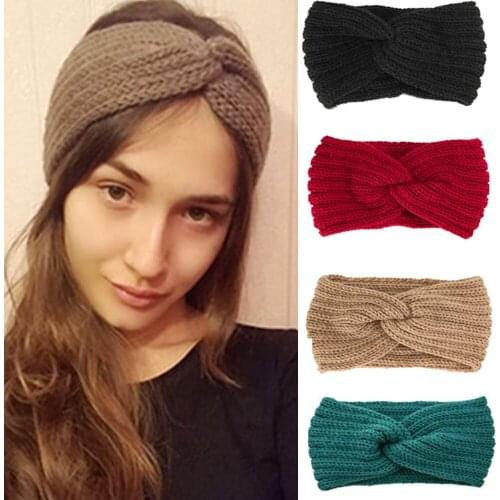 Knitted Knot Cross Headband for Women Autumn Winter Girls Hair Accessories Headwear Elastic Hair Band Hair Accessories FD085