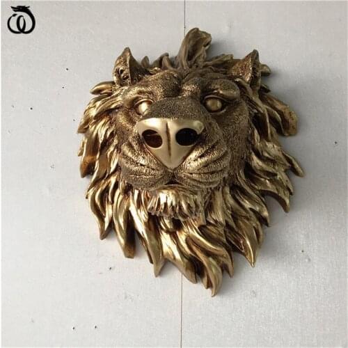 WU CHEN LONG EUROPEAN RETRO LION HEAD STEREO WALL HANGING HOME DECOR FAKE METAL RESIN CRAFT ANIMAL BACKGROUND DECORATION R6331