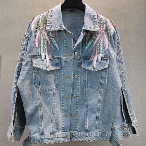 Wings Embroidery Tassel Denim Jacket Woman 2021 Spring Autumn New Korean Fashion Loose Blast The Street Jeans Coat Female A835
