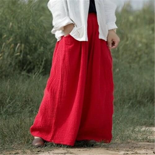 2020 Autumn Solid Color Loose casual Pants, plus size Women Vintage Elastic Waist Cotton Linen Wide Leg Full Length Pants 7XL
