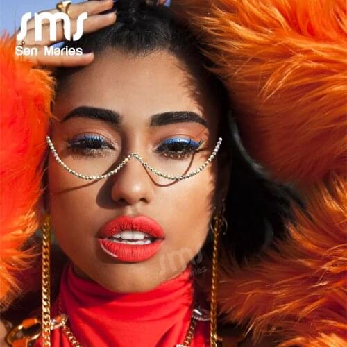 Diamond Steampunk Sunglasses Frames Women Vintage Curved Eyeglasses Frame Female Crystal Glasses Frames Men Eyewear Decoration