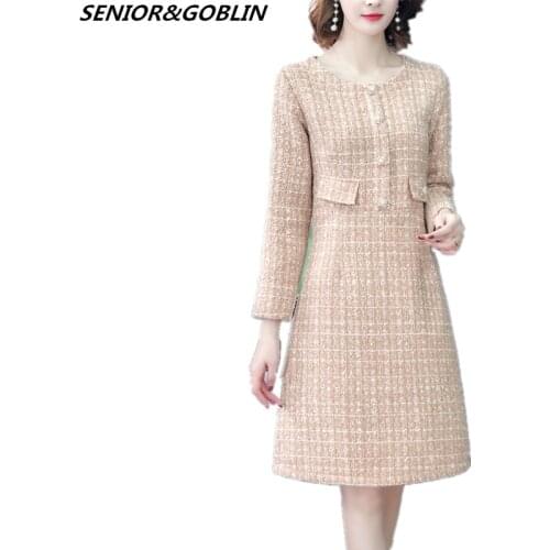 2020 New Arrival Autumn And Winter Runway Women Elegant Tweed Dress Round Neck Long Sleeve Female Fashion Chic Dresses Vestidos