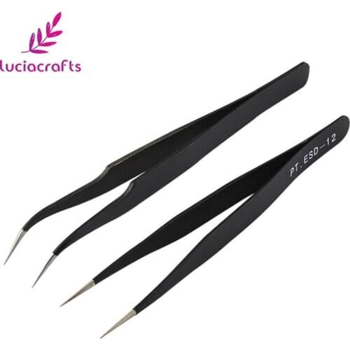 1piece/2pcs Black Stainless Steel Tweezers Bend+Straight Anti-static Tweezers DIY Nail Art Rhinestones Picking Tool J0208