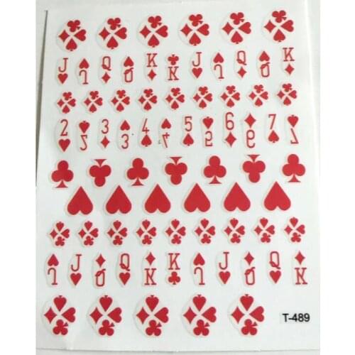 Spades, red hearts, squares, clubs, playing cards, nail stickers, holographic adhesive, decorative accessories, decals, 10PCS
