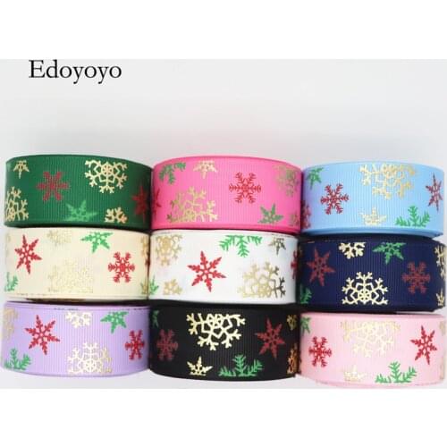 10 Yards 1'' 25MM Christmas Snowflake Printed Grosgrain Ribbons For Hair Bows DIY Handmade Materials Y2020072301