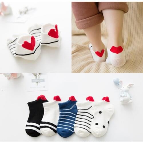 5Pairs/lot Baby Socks Cotton Summer Kids Ankle Socks Heart Striped Infant Girls Boys Cute Short Socks