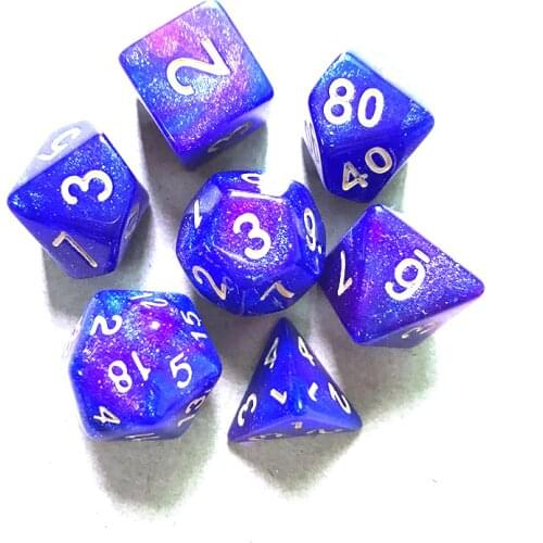 7PCS/SET Glitter Starry sky Polyhedral Dice 8 Kinds Option Two-color Digital Dice Set Game Accessories