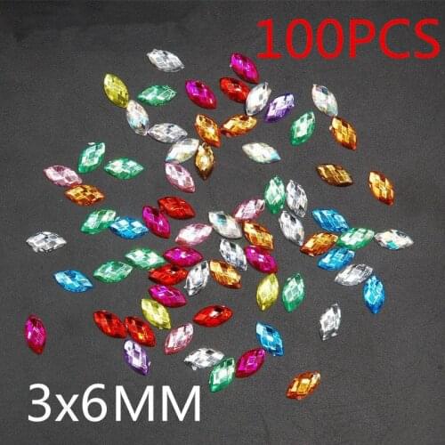 Hot Sale 100 pcs / pack 3x6 mm mix Color Horse Eye Flatback Acrylic Mountain Crystal Jewelry Making DIY Nail supplies