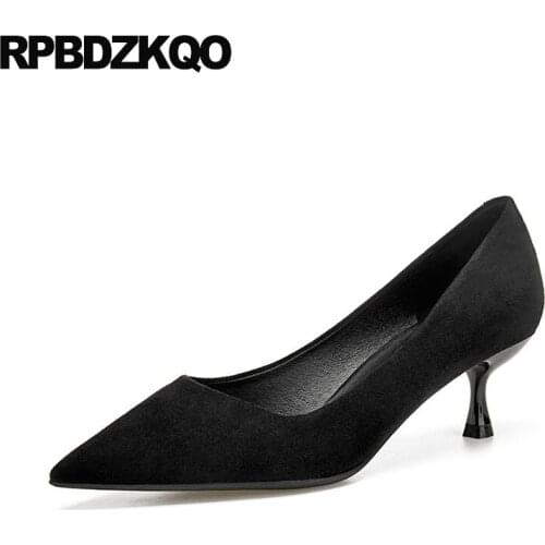 Black suede work pumps 3 inch high heels casual pointed toe scarpin blue thin medium 2019 office shoes women wine red stiletto