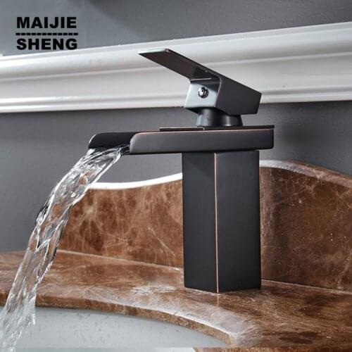 Bathroom black watefall faucet black basin faucet waterfall sink mixer oil brushed water faucet black bathroom faucet