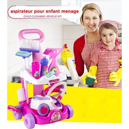 Vacuum Cleaner Toy for Kids Housekeeping Cleaning Trolley Play game Set Mini Clean Up Cart for girl Aspirateur Jouet Christmas