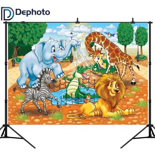DePhoto Photography Backdrop Zoo Animal Birthday Party Backdrops Baby Shower Photo Background Photocall Photo Studio