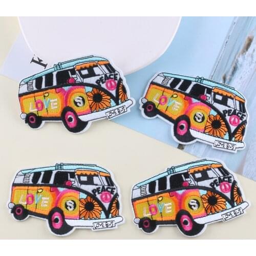 Hippie Freedom Adventure Love Peace Camper Bus Van Embroidered DIY Iron on Camping Patch for Backpack Jacket Clothing
