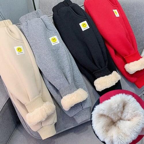 Girls cotton pants winter plus thick boys pants one velvet winter childrens leggings outside wearing baby sweatpants