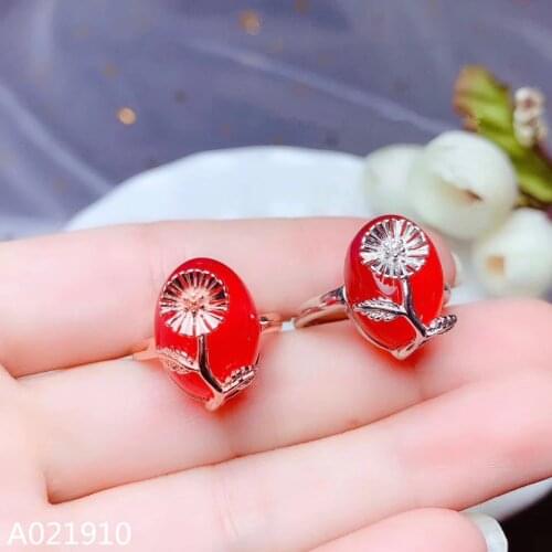 KJJEAXCMY boutique jewelry 925 sterling silver inlaid natural Carnelian gemstone female ring support detection trendy