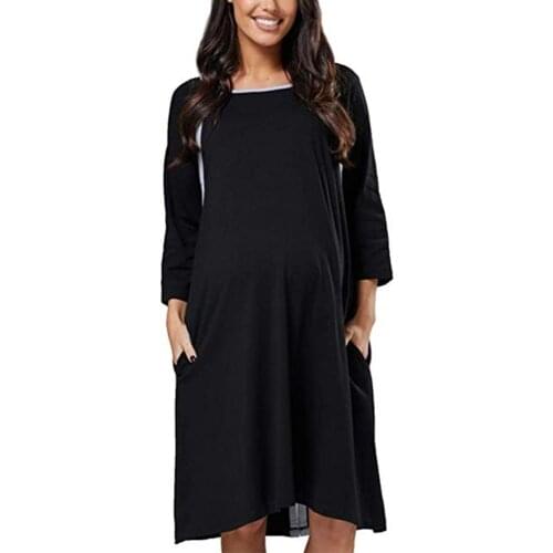 Summer and autumn cool bursting pregnant women breastfeeding clothing long-sleeved round neck big swing dress fashion