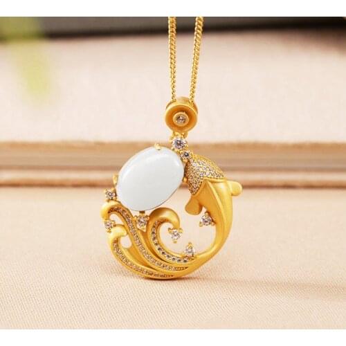 MENGYI Luxury Exquisite Dance Carp Pendant Necklace Inlaid Oval Zircon Womens Charm High Grade Jewelry Anniversary Choker Gift