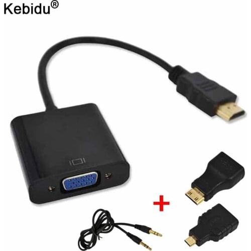 Kebidu Mini Male Adapter to VGA Female 1080p Converter with Audio Cable HDMI-compatible to VGA For Xbox 360 for PS3 for PS4