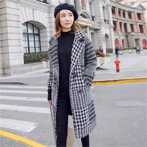 Fashion Woolen Plaid Blazers Women Jackets Suit Ladies winter New Loose Blazer Casual suit female long section Woolen coat