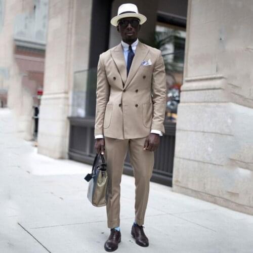 Brown Slim Fit Business Men Suits 2019 Double Breasted Wedding Tuxedos Peaked Lapel Groom Wear 2PCS Formal Suits Costume Homme