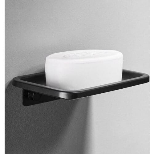 Black Basin Soap Dish Holder Square Shampoo Toiletries Bathroom Shelve Wall Mounted Draining Storage Rack Kitchen Accessories