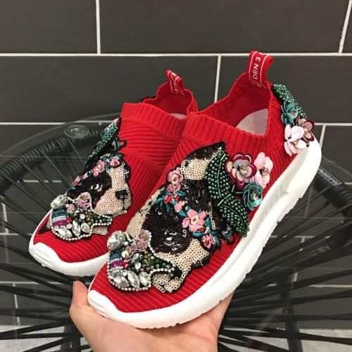 Crystal beaded flowers socks shoes tide brand