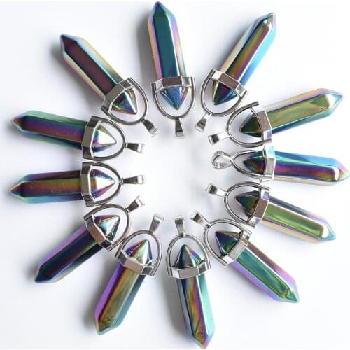 2020 New Fashion natural Stone pillar Point pendulum healing pendants for jewelry making 24pcs/lot Wholesale free shipping