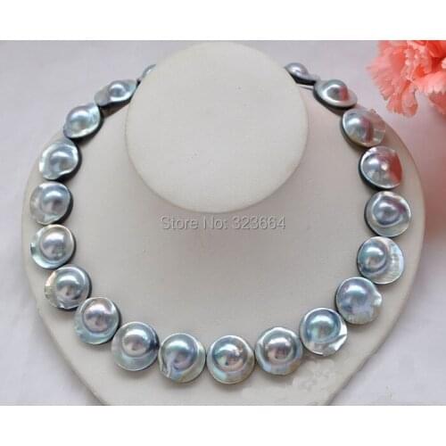 AAA++ HUGE REAL 18" 20mm gray south sea mabe pearl NECKLACE