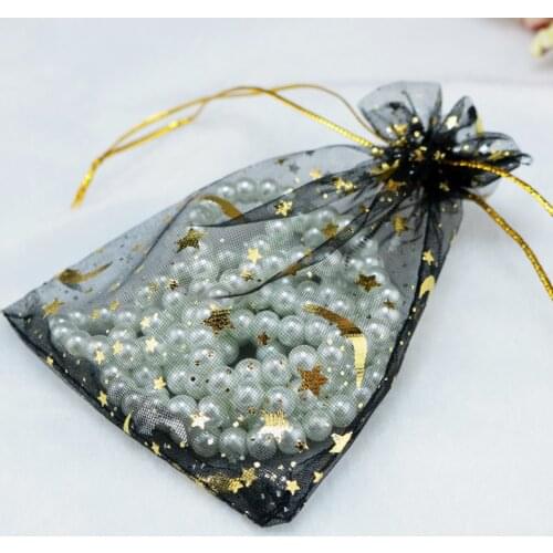 Wholesale 100pcs/Bag 11x16cm Star Moon Organza Bag Drawstring Organza Bags Pouch For Wedding Party Christmas Gift Packaging Bag